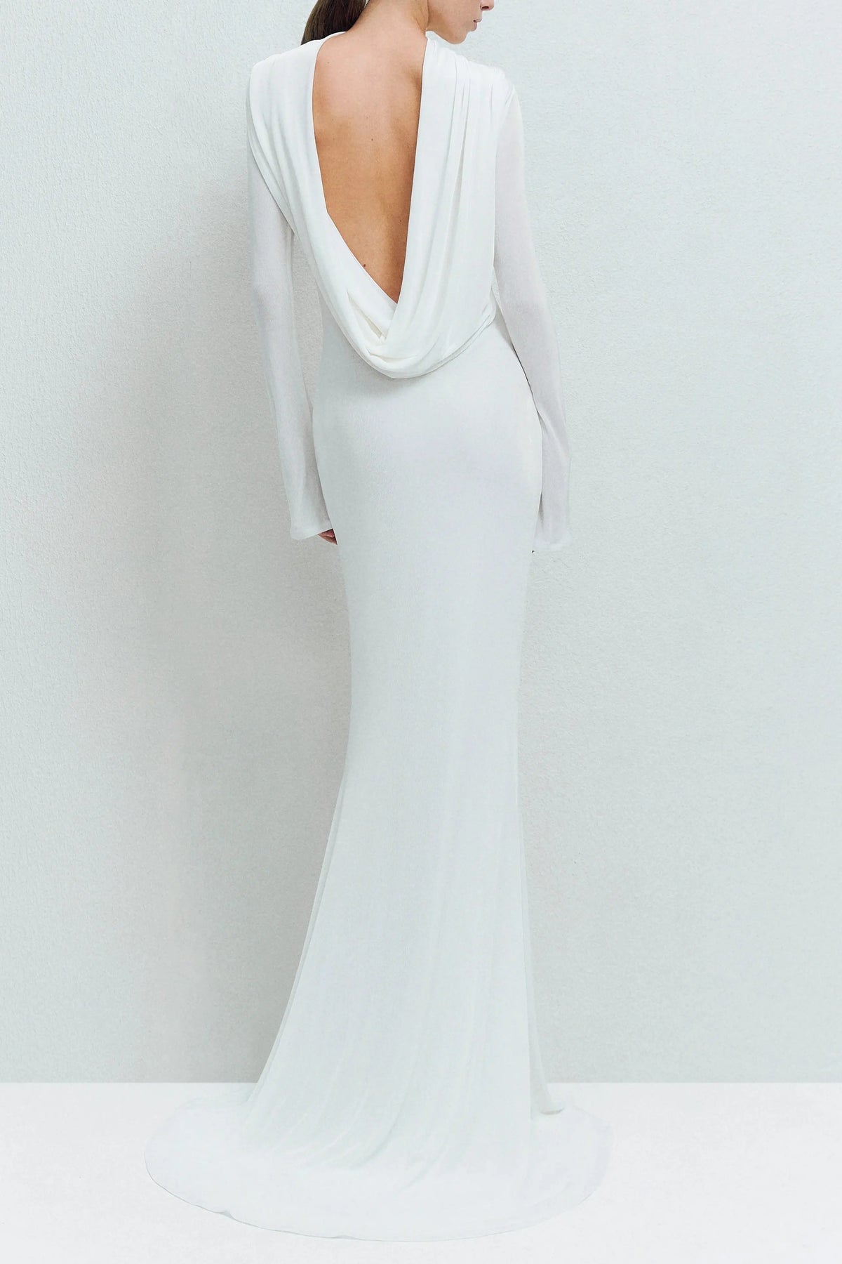 gloria DRAPED BACKLESS JERSEY MAXI DRESS in white Avalabel