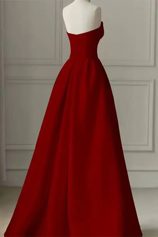 Aline Burgundy Satin sleeveless Long Prom Dress Avalabel