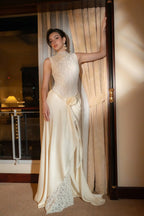 giselle flower embellished sleeveless lace maxi dress  in white Avalabel