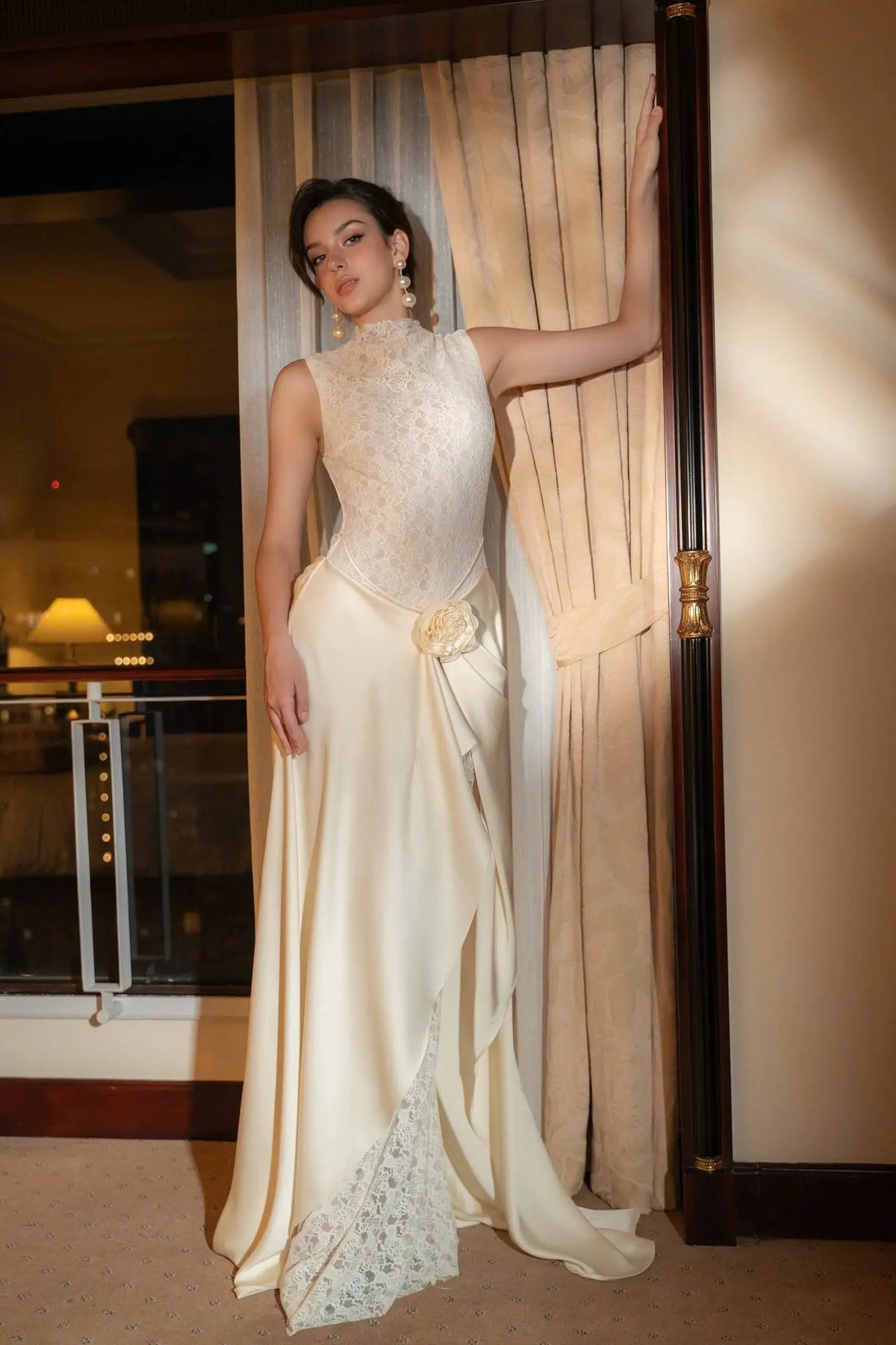 giselle flower embellished sleeveless lace maxi dress  in white Avalabel