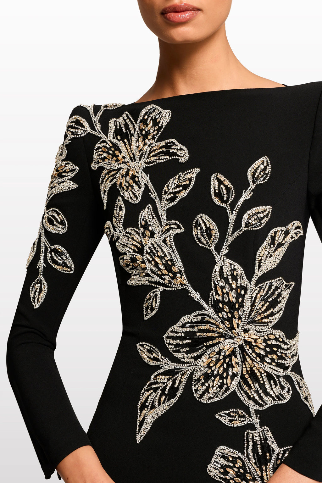 monica rhinestone Orchid Floral-Embellished Maxi Dress in black Avalabel