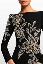 monica rhinestone Orchid Floral-Embellished Maxi Dress in black Avalabel