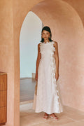 Lace Trim Embroidery Hollow Midi Dress in White Avalabel