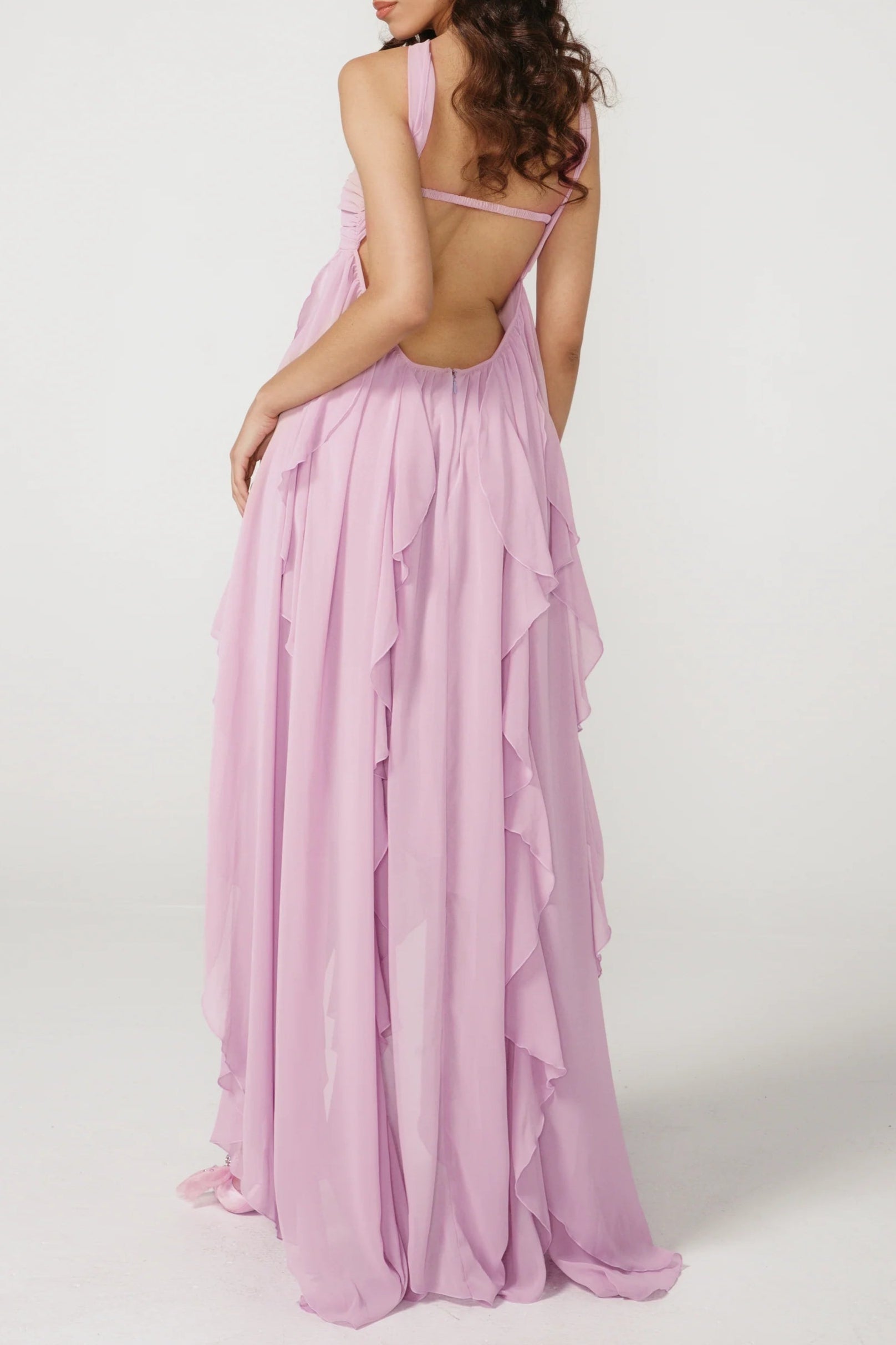 LACE IRREGULAR MAXI DRESS IN PURPLE Avalabel