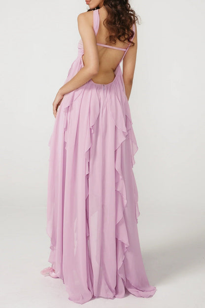 LACE IRREGULAR MAXI DRESS IN PURPLE