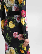 bernice rose print shirt midi dress in black Avalabel
