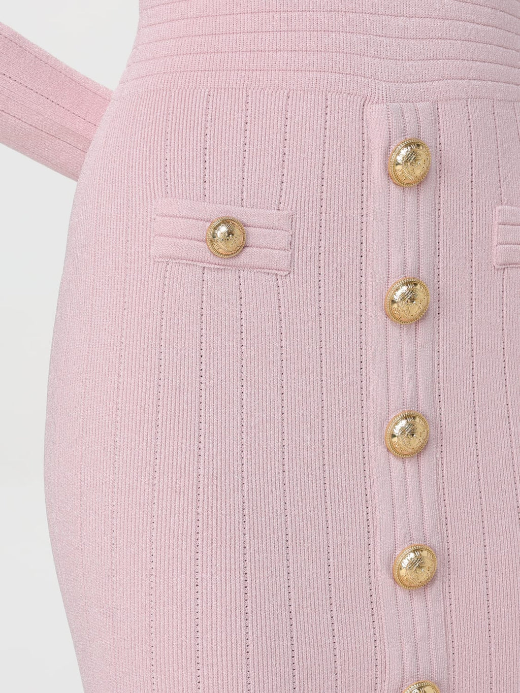 V-Neck Metal Button Knitted Mini Dress in Pink Avalabel