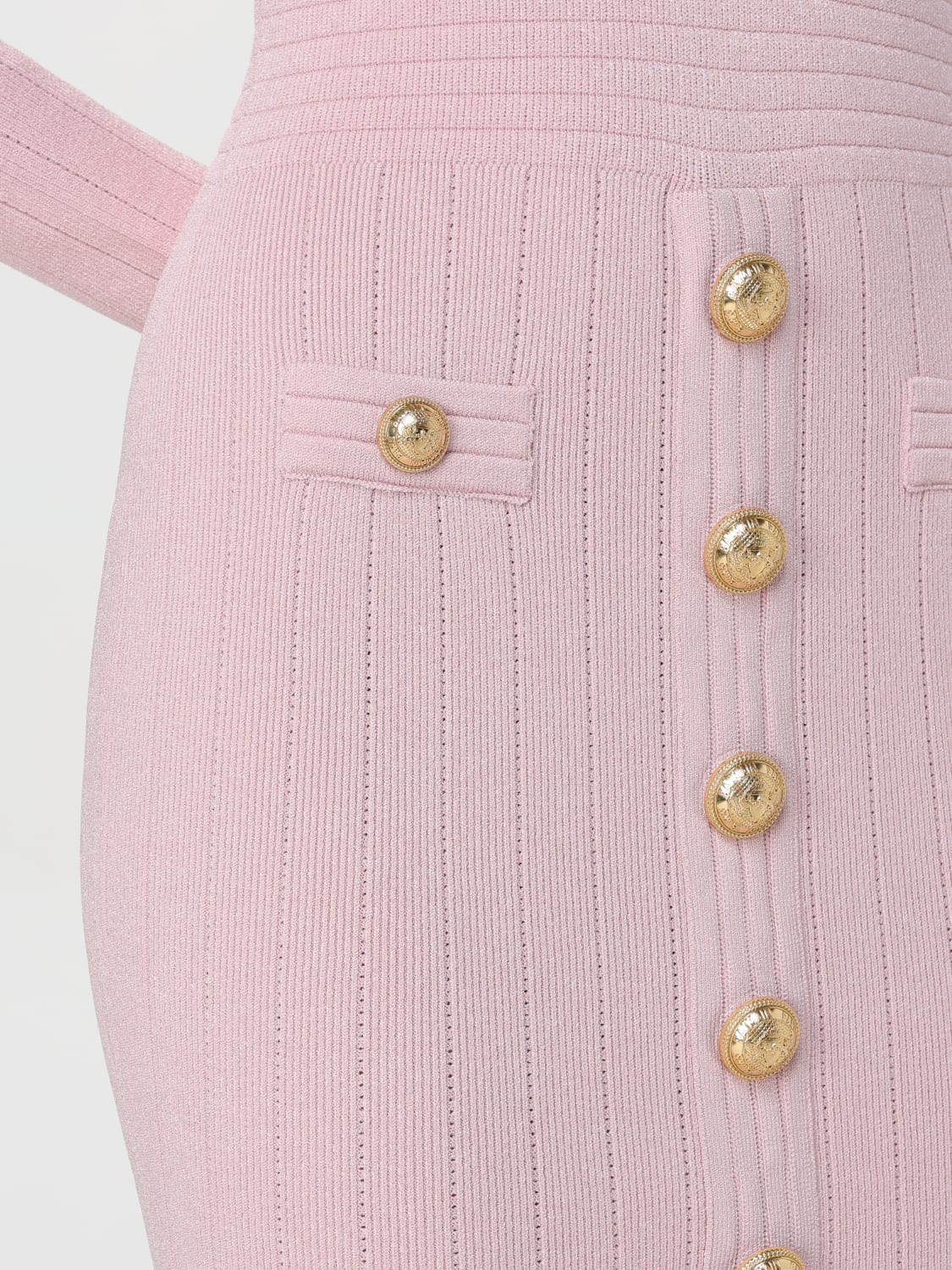 V-Neck Metal Button Knitted Mini Dress in Pink Avalabel