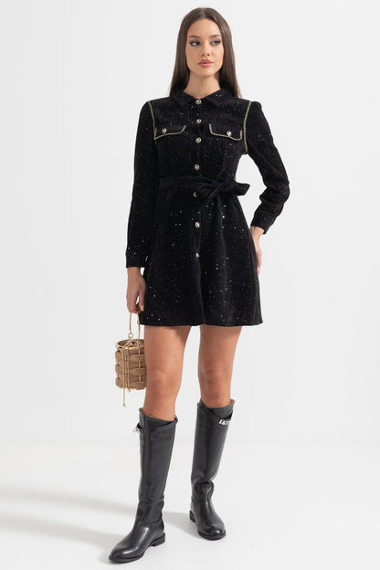 venus black Contrasting Stitching Detail Ribbed Dress