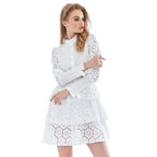 vanessa Long Sleeves Layered Lace Mini Dress in white Avalabel