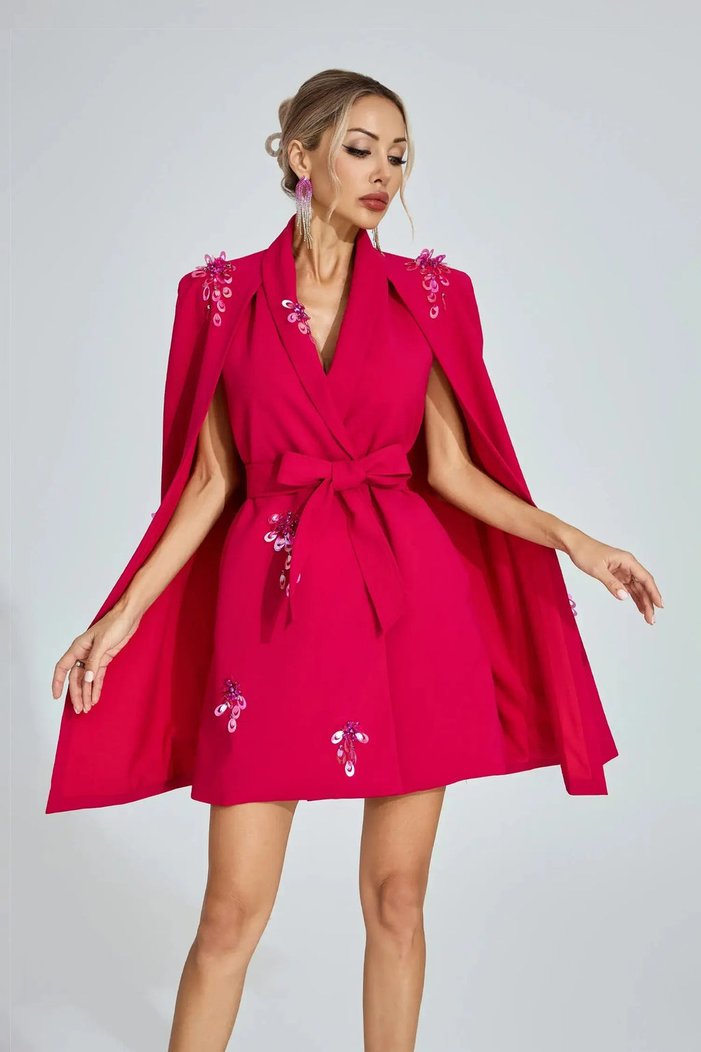 katherine Rose Red Cape-Sleeve Blazer mini Dress Avalabel