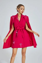 katherine Rose Red Cape-Sleeve Blazer mini Dress Avalabel