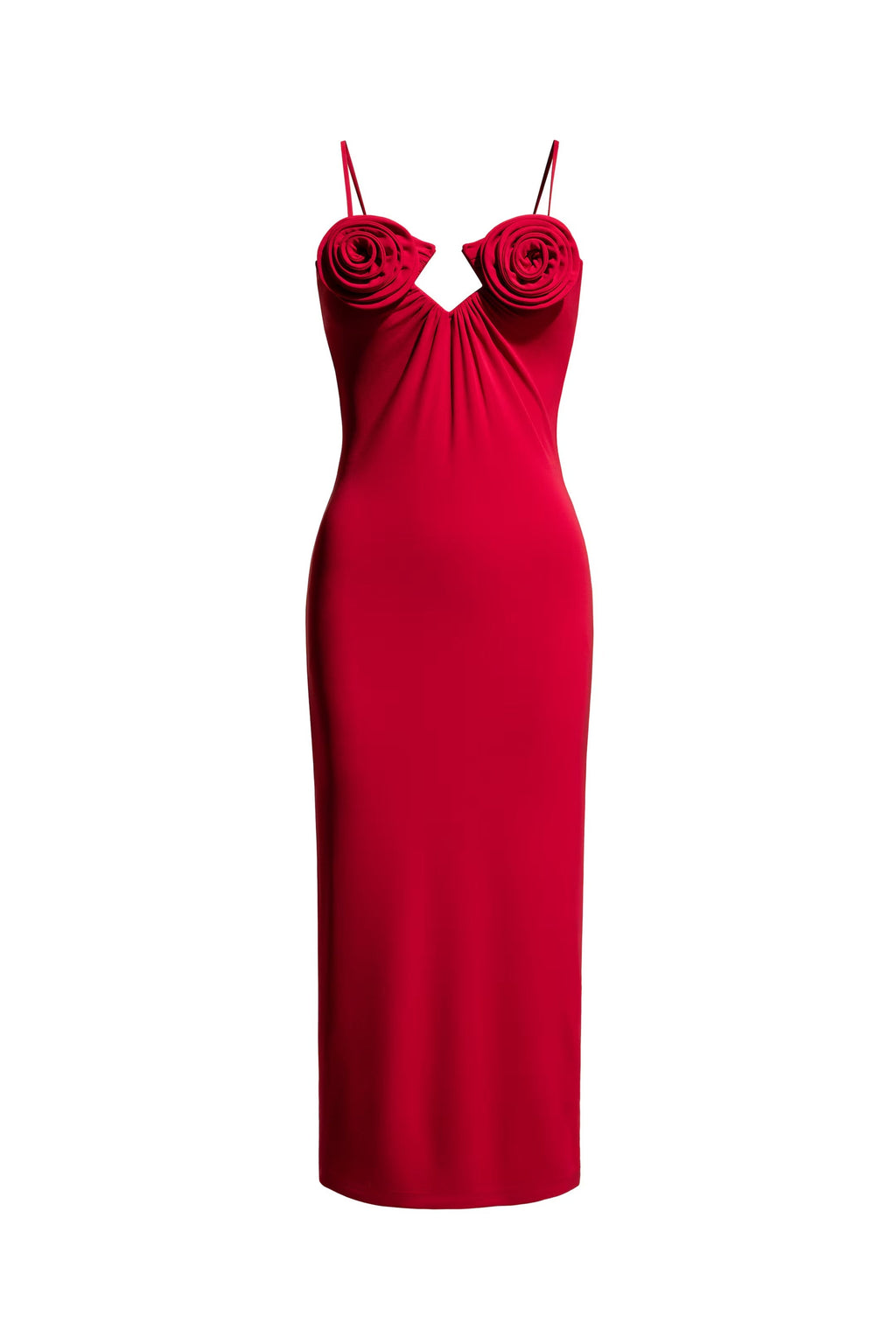 Rose Appliqué Strappy Maxi Dress in Red Avalabel