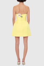 Suzanne Appliqué Floral Bustier Mini Dress in Yellow Avalabel