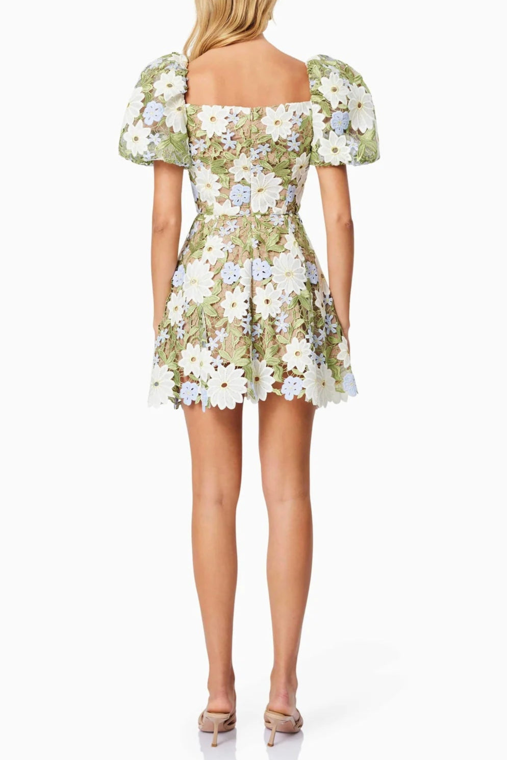Rebecca Flora Lace Mini Dress in Green Soraya