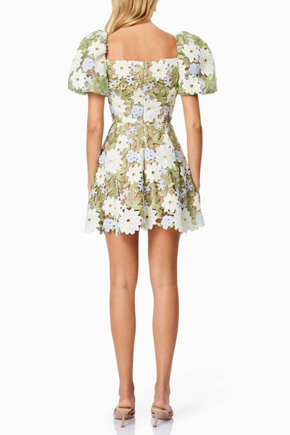 Rebecca Flora Lace Mini Dress in Green Soraya