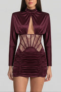 Phoebe Satin Mini Dress with Lace Corset Insert – Burgundy Avalabel
