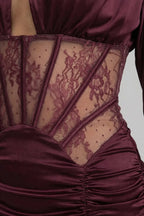 Phoebe Satin Mini Dress with Lace Corset Insert – Burgundy Avalabel