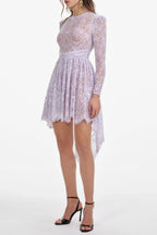 sabrina Lilac long sleeve Lace Satin Mini Dress Avalabel
