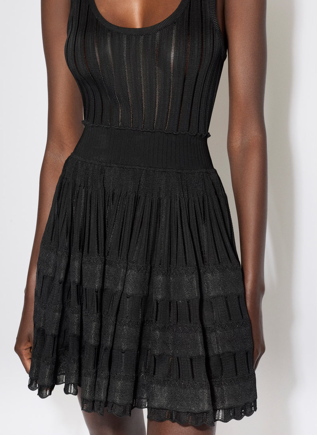 Ribbed Pointelle Knit Mini Dress in Black Avalabel