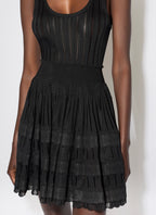 Ribbed Pointelle Knit Mini Dress in Black Avalabel