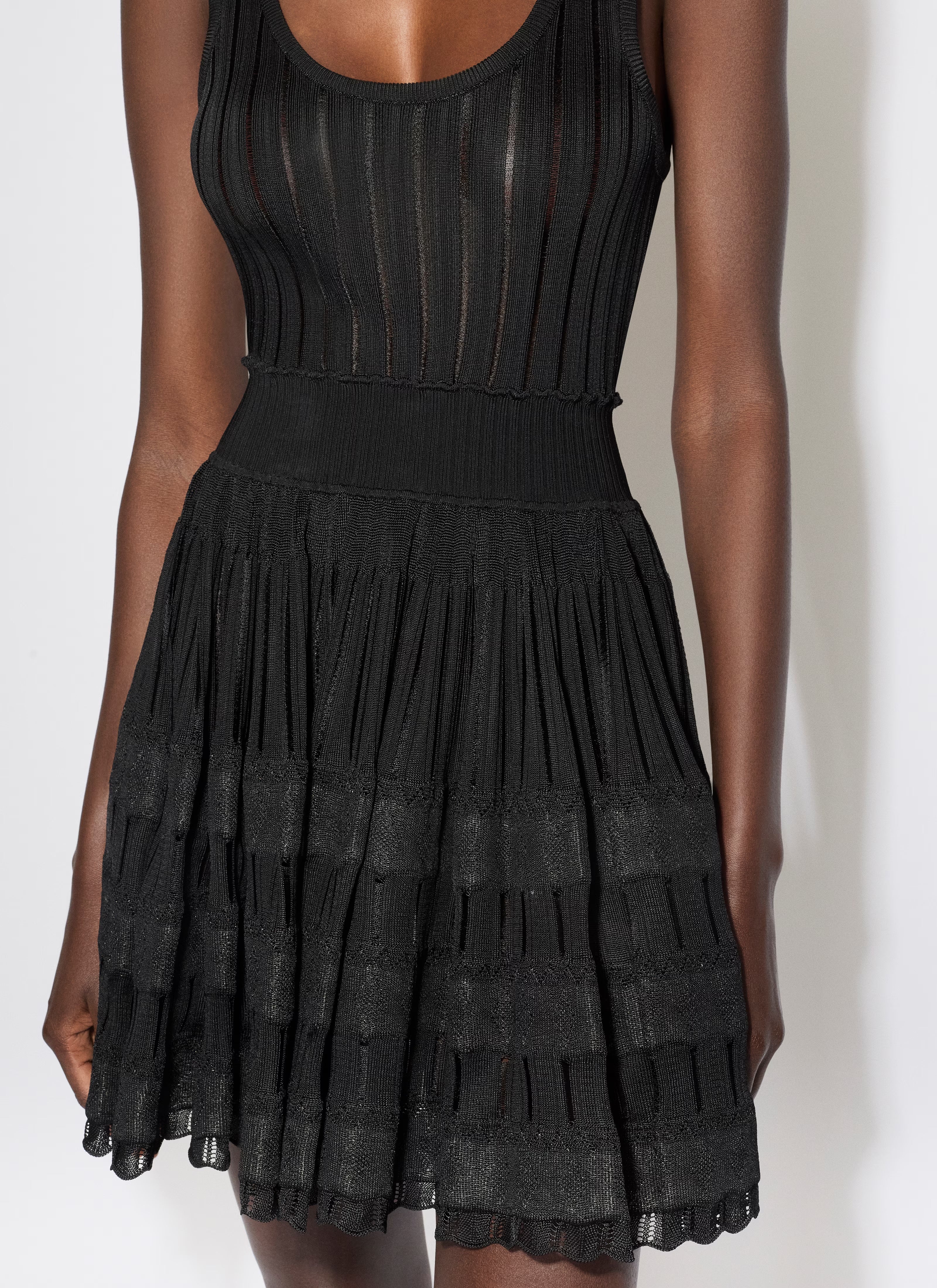Ribbed Pointelle Knit Mini Dress in Black Avalabel
