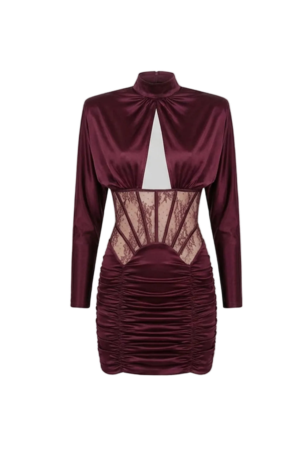 Phoebe Satin Mini Dress with Lace Corset Insert – Burgundy