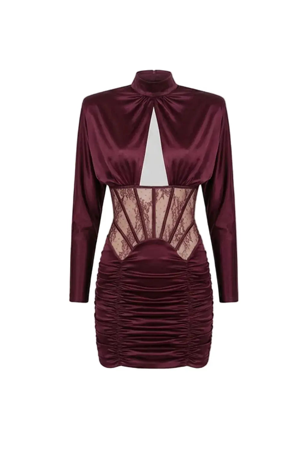 Phoebe Satin Mini Dress with Lace Corset Insert – Burgundy Avalabel