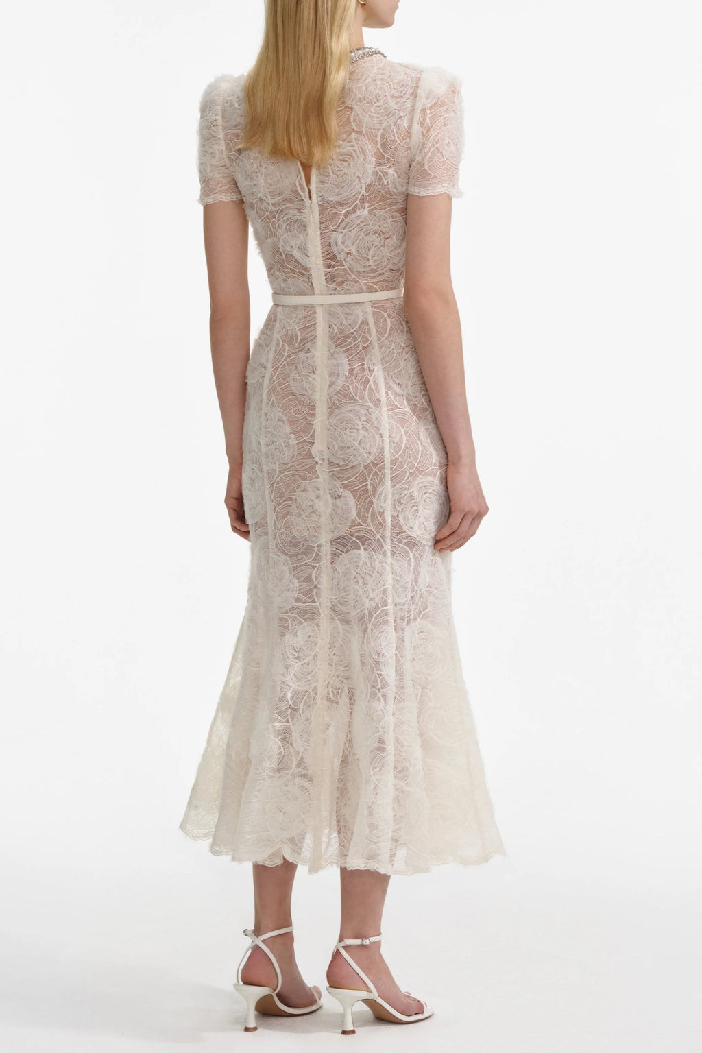 Tulle Lace Diamante Midi Dress in Beige Avalabel