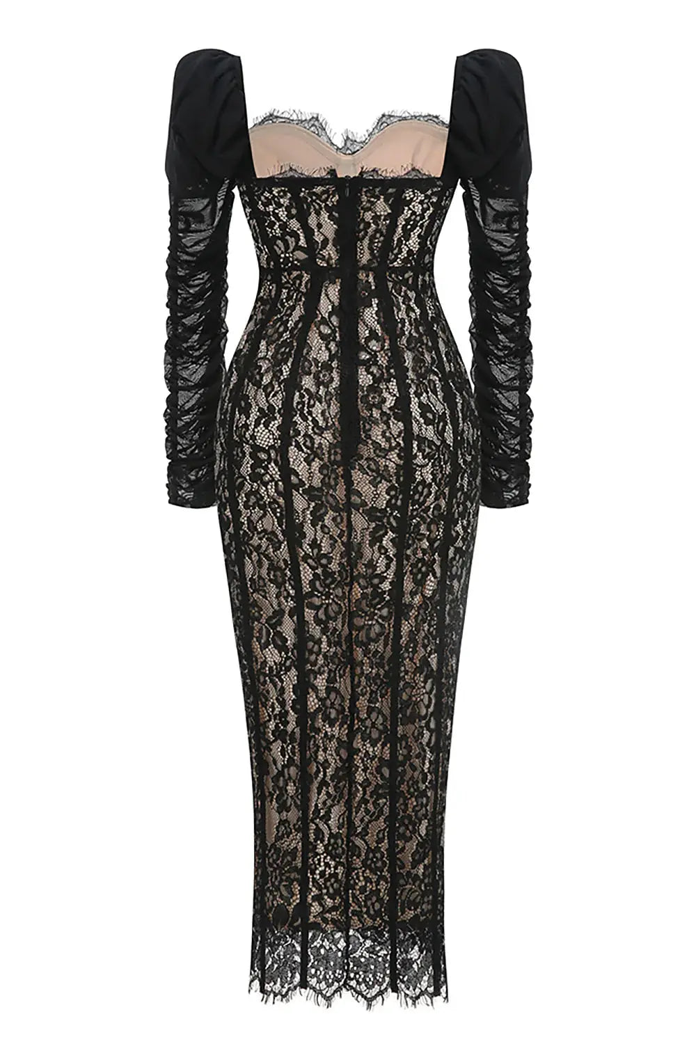 wendy square neck lace maxi dress in black Avalabel