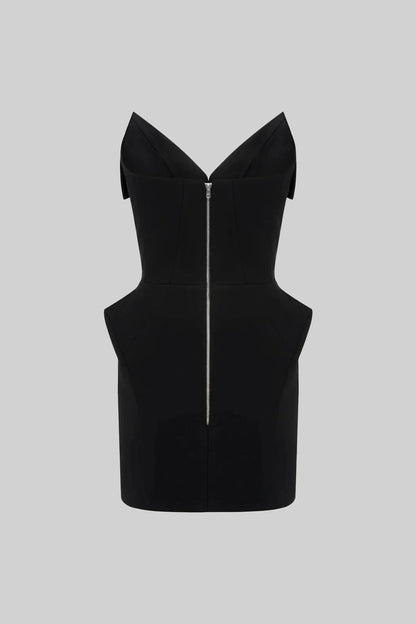laura Folded Collar Corset Mini Dress in Black