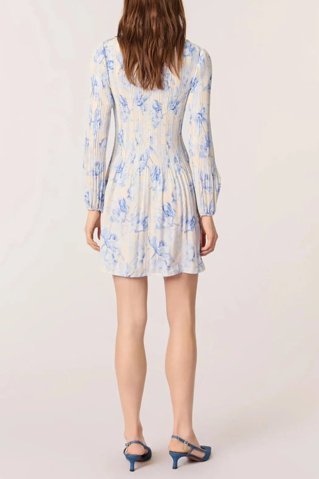 josephine Patterned pleated mini dress in blue Avalabel