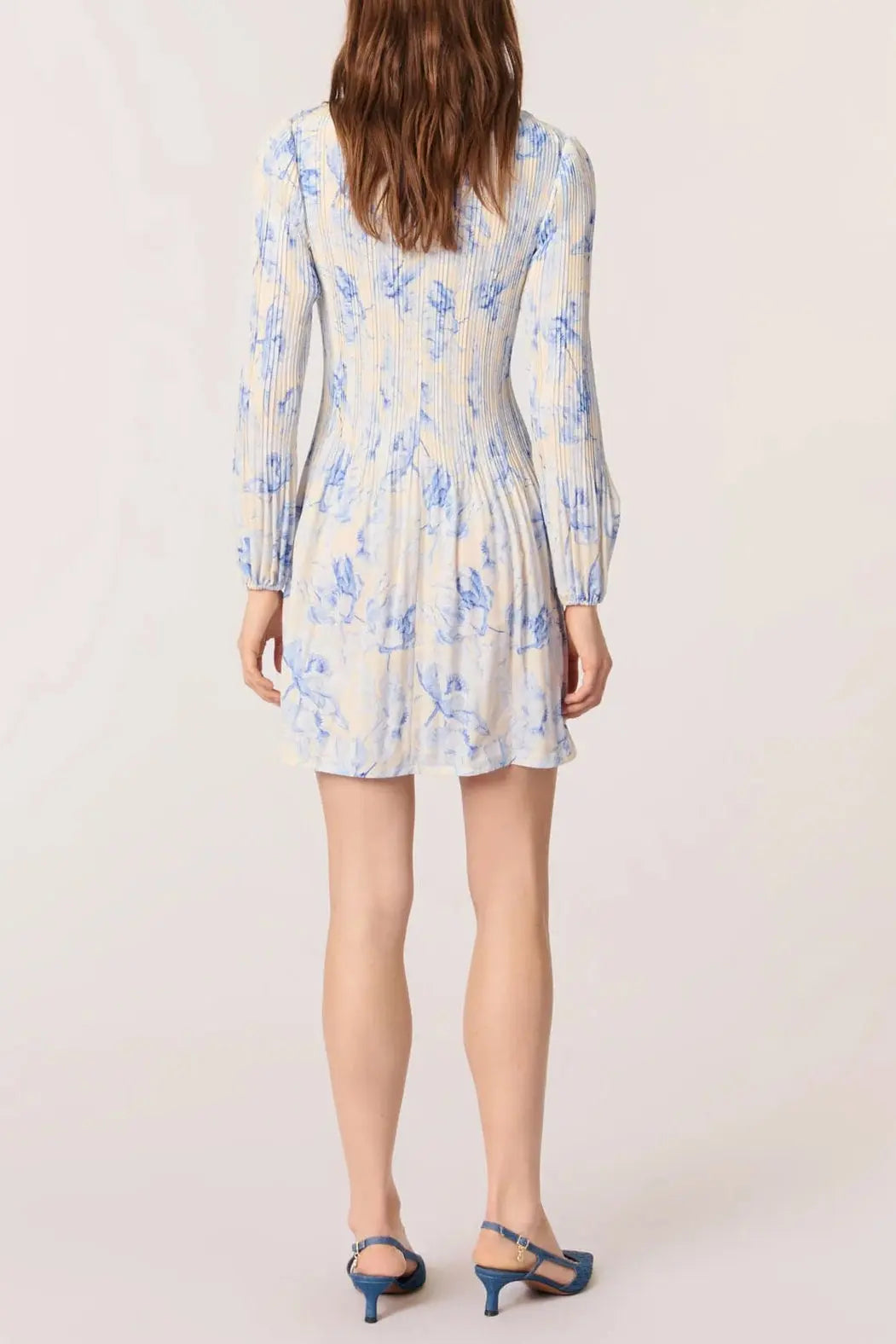 josephine Patterned pleated mini dress in blue Avalabel