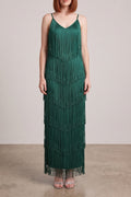 Spaghetti Strap V-Neck Layered Fringe Maxi Dress poava