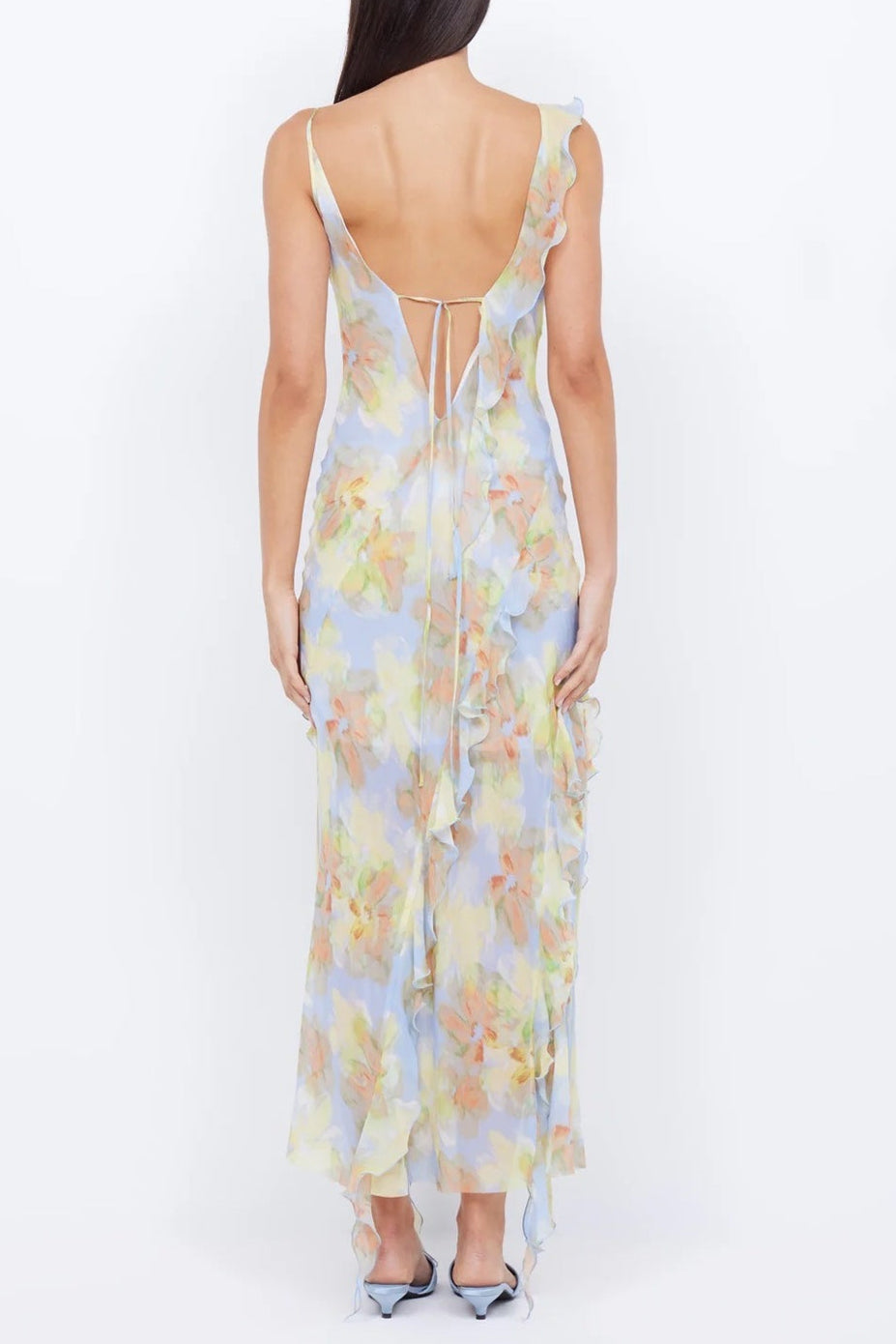 Cecilia Chiffon Ruffles Maxi Dress in Blue Avalabel