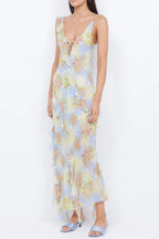 Cecilia Chiffon Ruffles Maxi Dress in Blue Avalabel