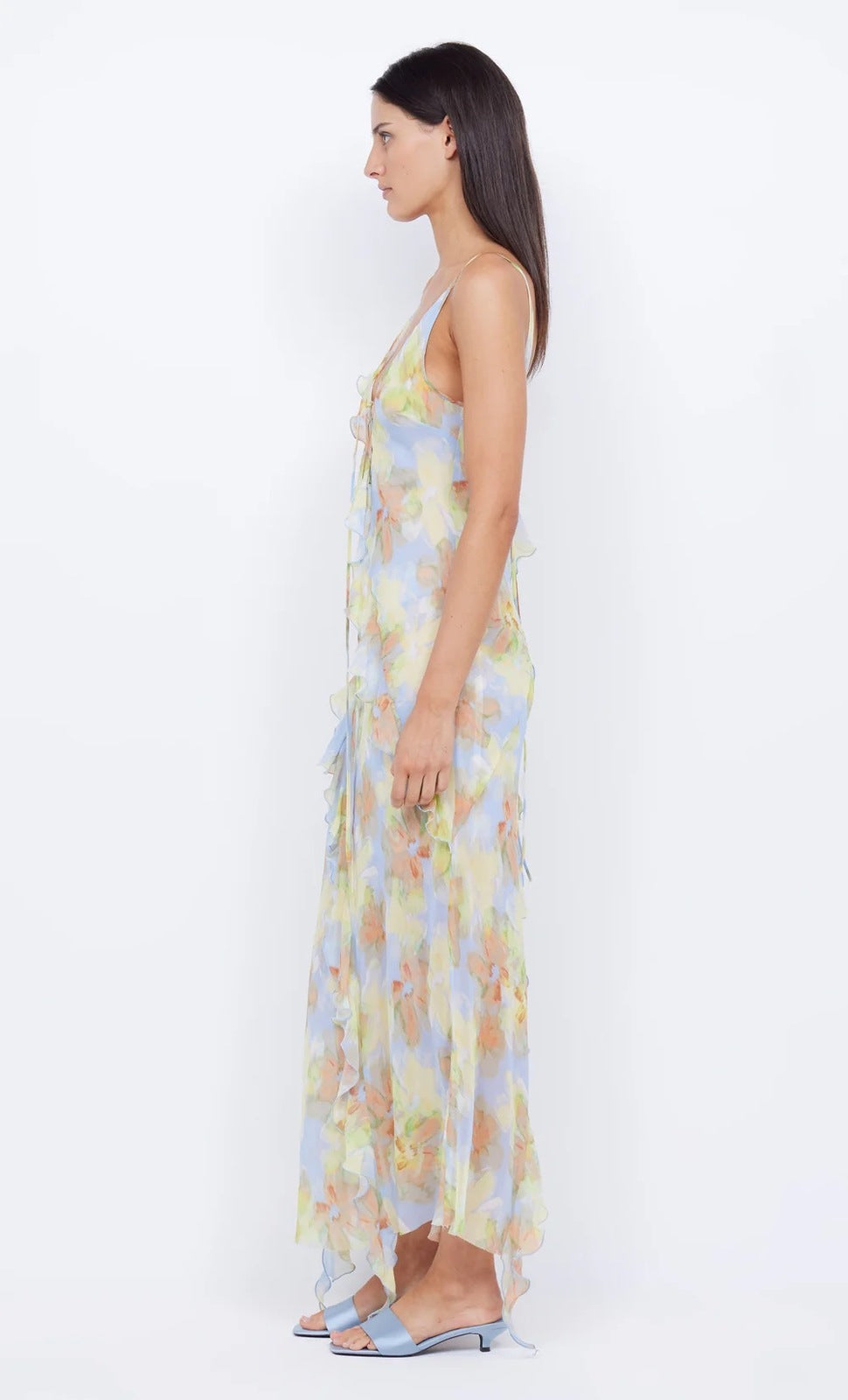 Cecilia Chiffon Ruffles Maxi Dress in Blue Avalabel