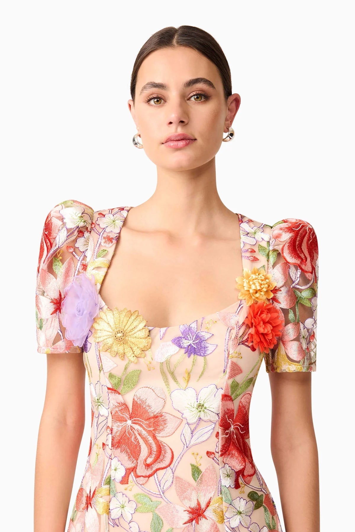 trista multicolor Square Neck backless Mesh Embroidered Fishtail maxi Dress Avalabel