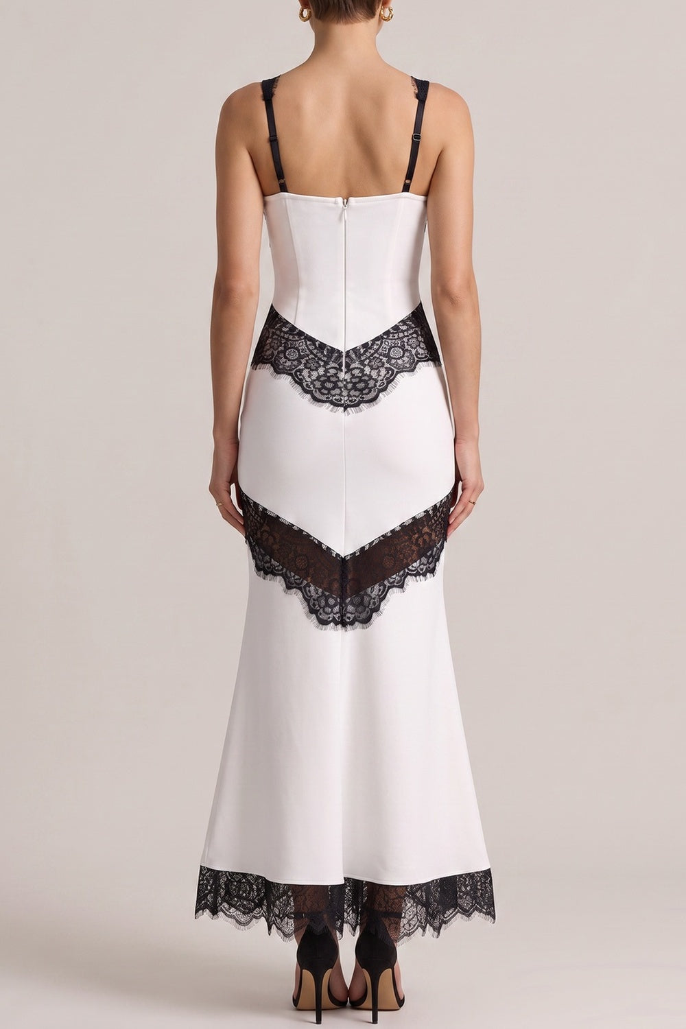 Sleeveless Black Lace Patchwork Mermaid Maxi Dress Avalabel