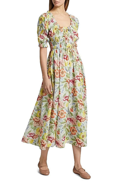 tobey Ischia Floral Smocked Midi Dress