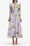 winni Lily Blossom Print Lilac Butterfly Sleeve Midi Dress Avalabel