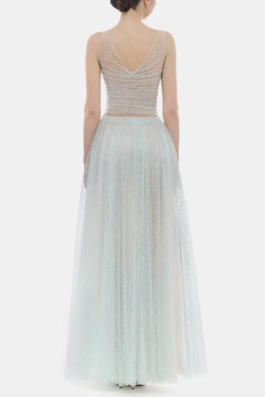 monica blue draped tulle fishbone maxi dress Avalabel