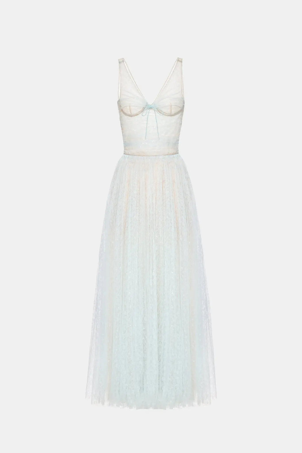 monica blue draped tulle fishbone maxi dress Avalabel