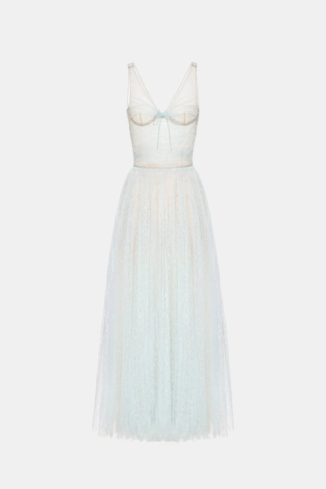 monica blue draped tulle fishbone maxi dress Avalabel