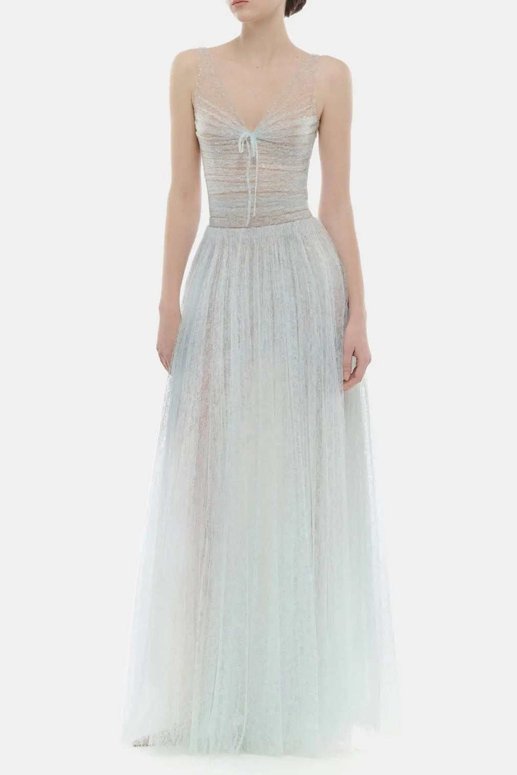 monica blue draped tulle fishbone maxi dress Avalabel