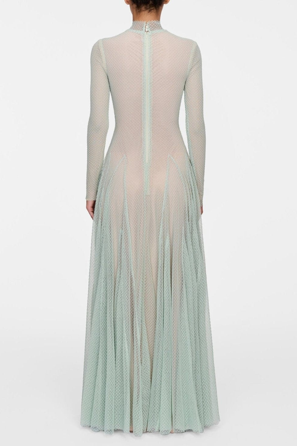 Anila Mint Mesh Long Sleeve Slim Maxi Dress