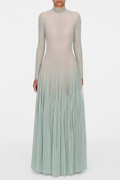 Anila Mint Mesh Long Sleeve Slim Maxi Dress