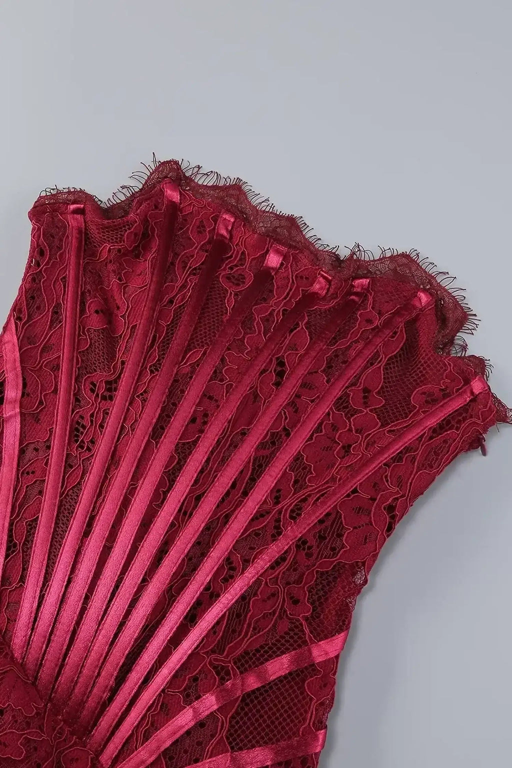 Burgundy Lace Overlay Bustier Mini Dress Avalabel