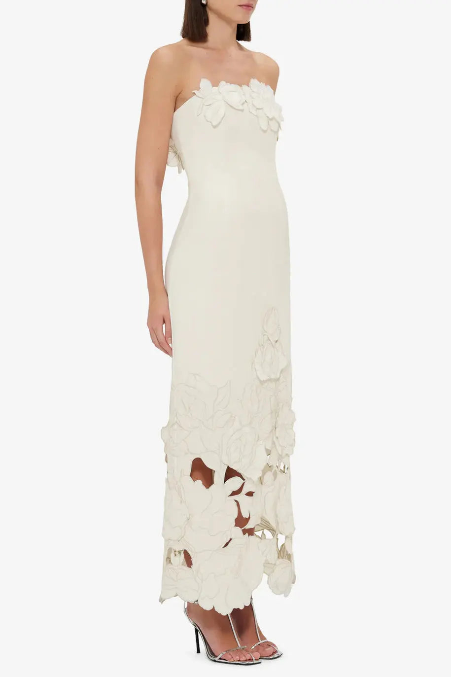 louise Appliqué Bustier Maxi Dress in white Avalabel