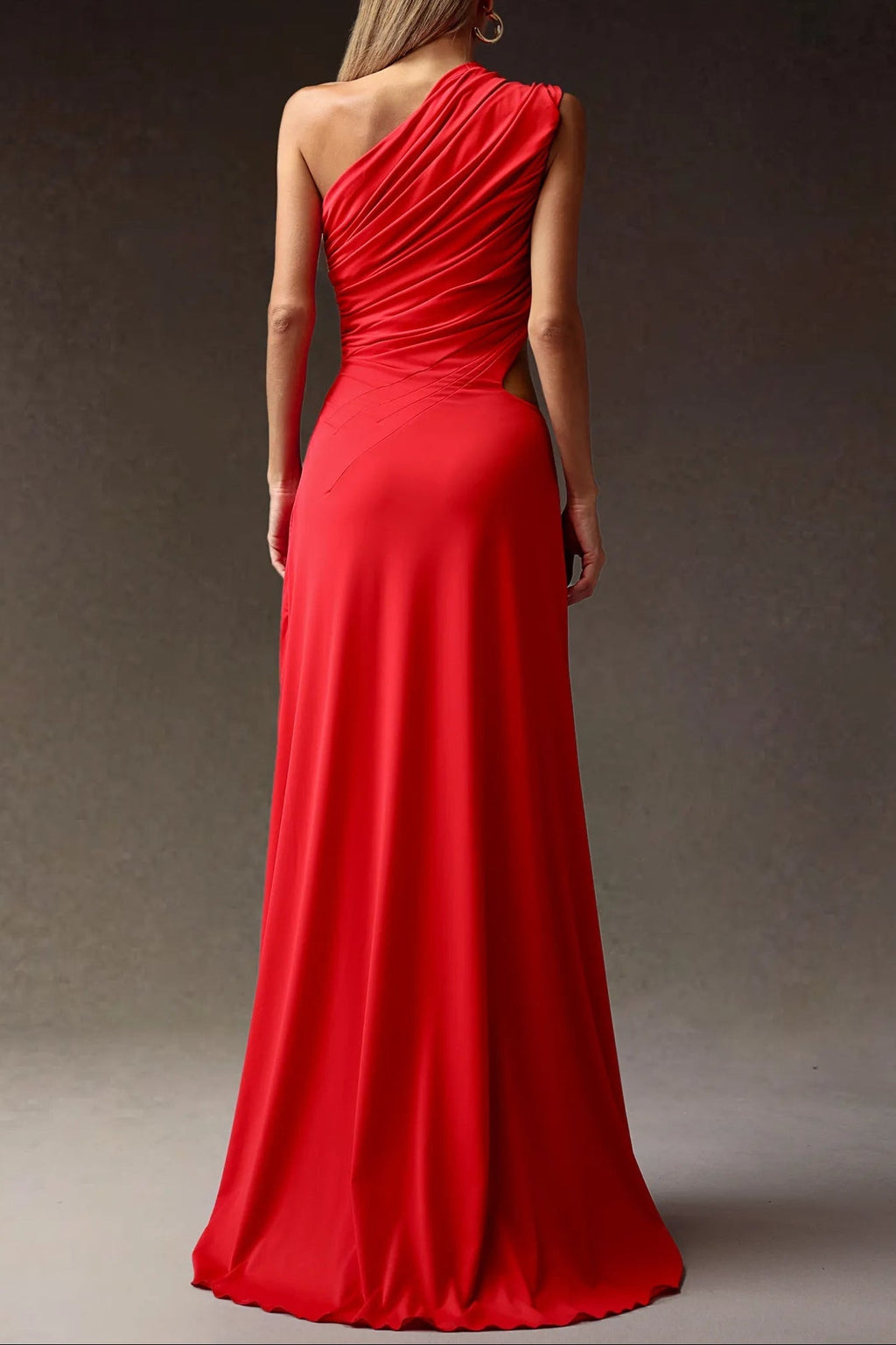 atalanta High Slit Hollowed-out Maxi Dress in red Avalabel